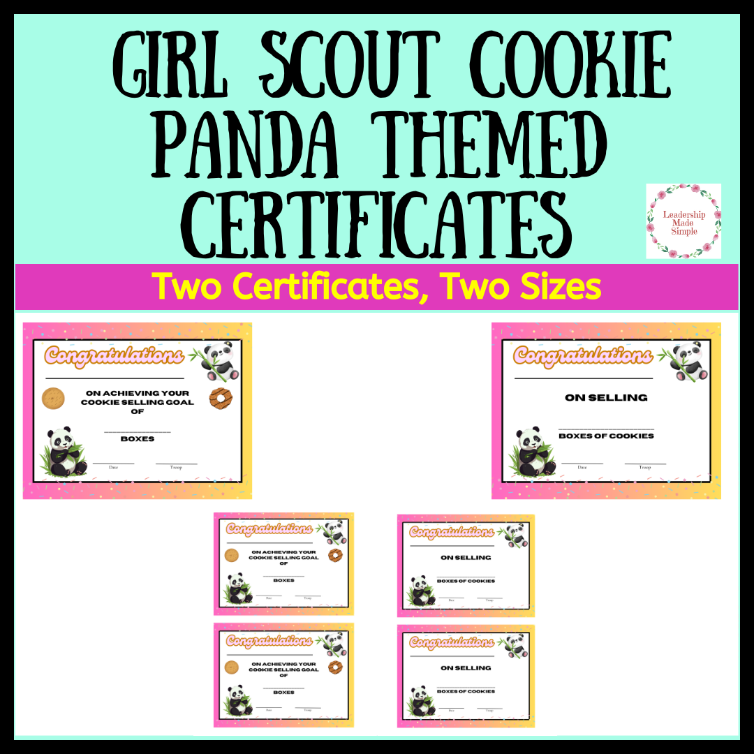 Girl Scout Panda Themed Cookie Certificates Troop Leader