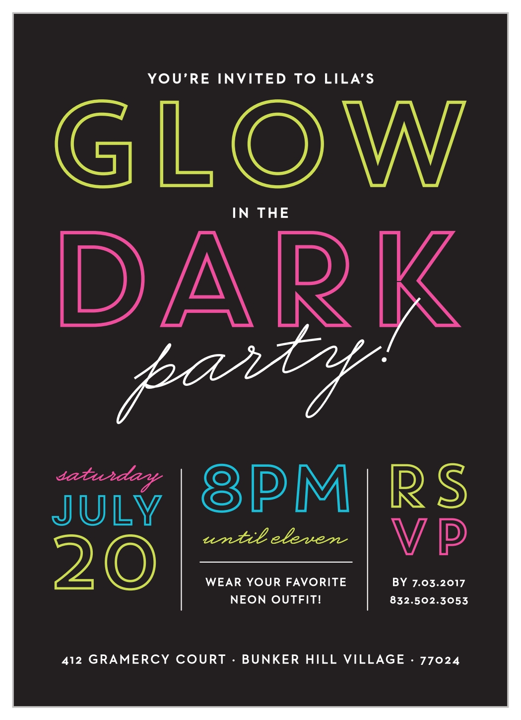 Glow In The Dark Childrens Birthday Invitations By Basic Invite Worksheets Library