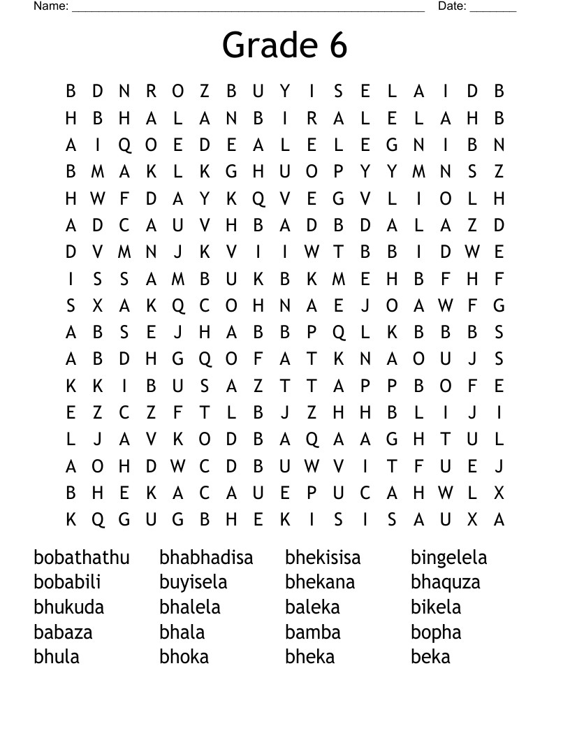 6Th Grade Word Search Printable