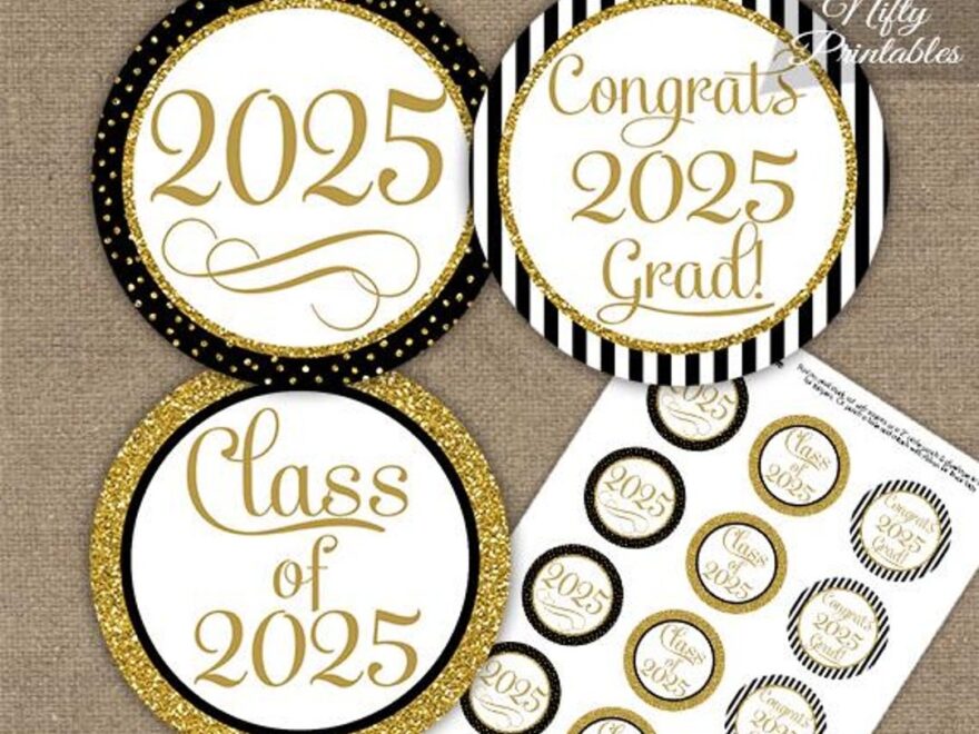 Graduation Cupcake Toppers Schwarz Gold Glitter Printable 2025 Abschlussfeier Elegante Abschlussfeier Dekorationen Sofortiger Download BGL Etsy de