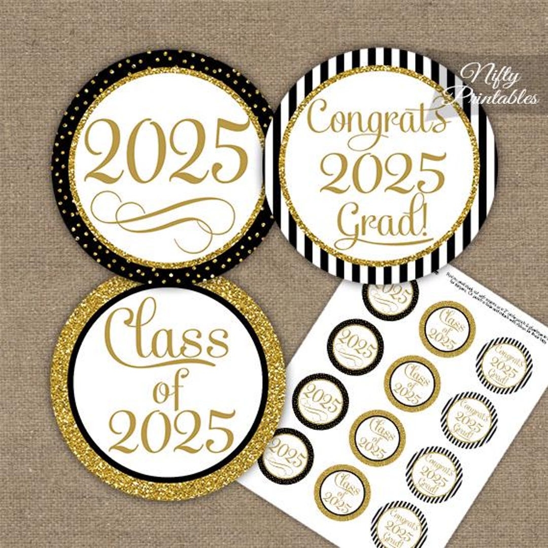 Graduation Cupcake Toppers Schwarz Gold Glitter Printable 2025 Abschlussfeier Elegante Abschlussfeier Dekorationen Sofortiger Download BGL Etsy de