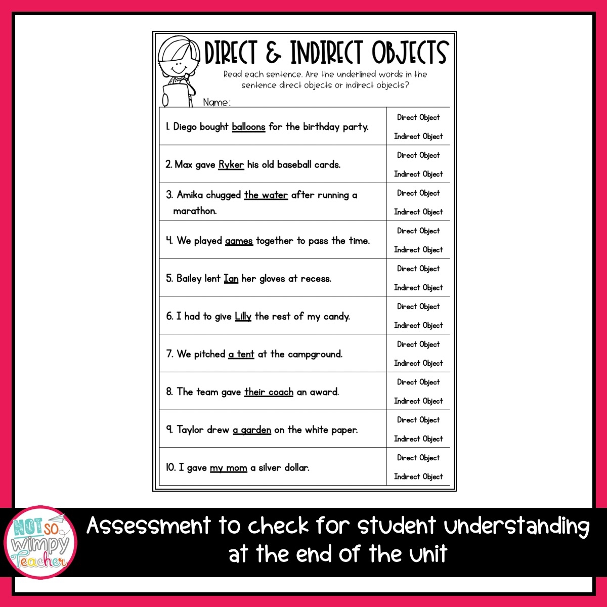 Grammar Fifth Grade Activities Direct Indirect Objects Not So Wimpy Teacher