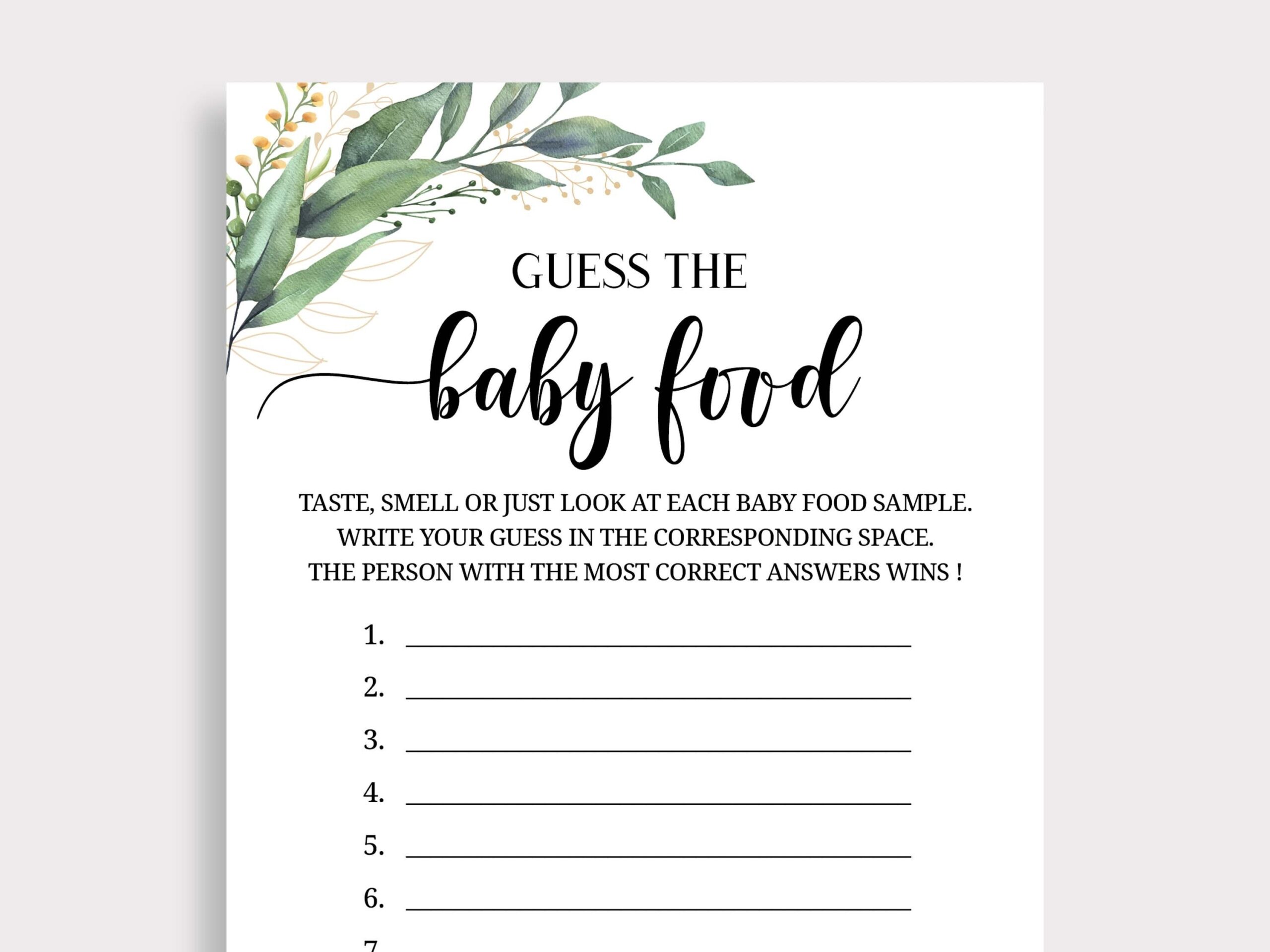 Guess The Baby Food Game Name That Baby Food Guessing Game Guess Food Game Greenery Food Shower Game Boho Baby Shower Printable C16 Etsy de