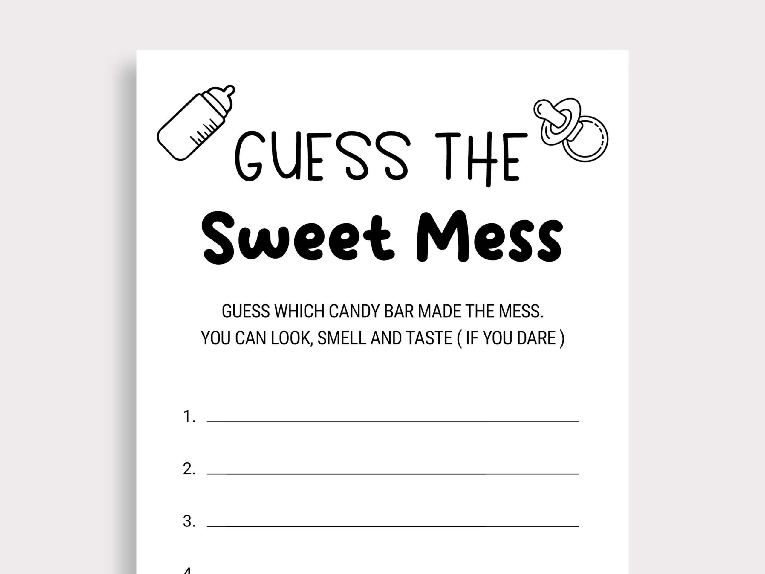 Guess The Sweet Mess Game Candy Bar Game Dirty Diaper Game Baby Shower Poopy Diaper Game Printable Gender Neutral Baby Shower Digital J16 Etsy Sweden