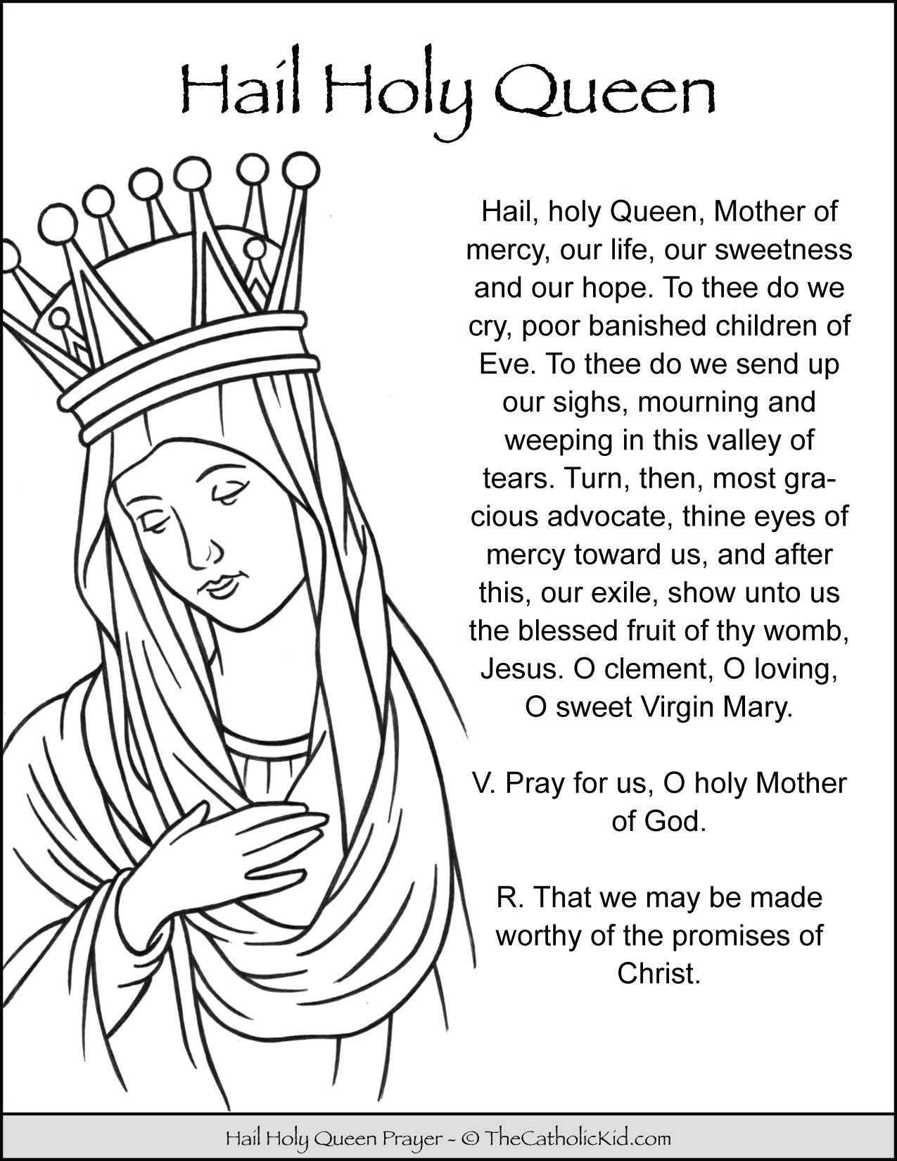 Hail Holy Queen Prayer Coloring Page TheCatholicKid