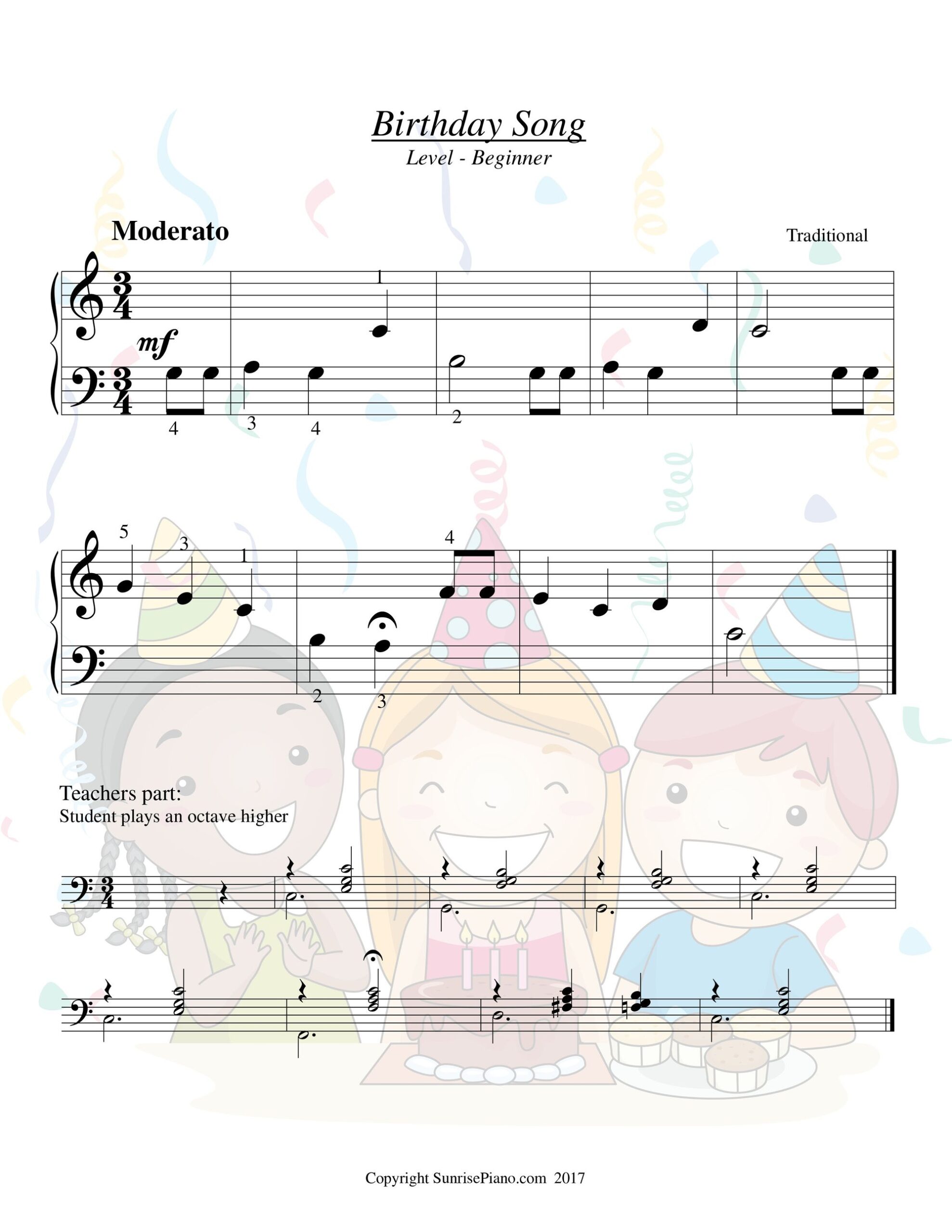 Free Printable Sheet Music Piano Happy Birthday Kids