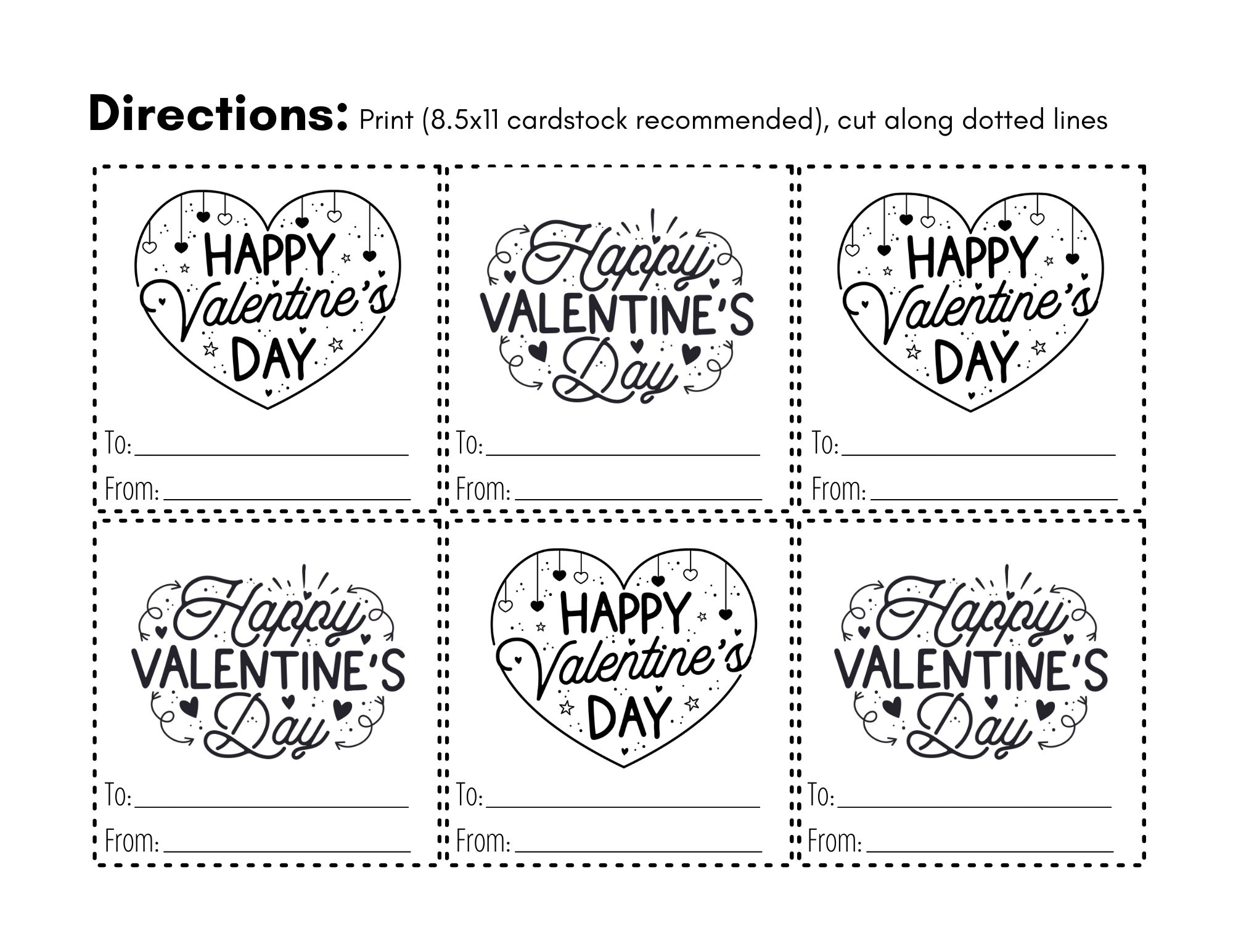 Happy Valentine s Day Printable Cards Black And White Etsy Australia