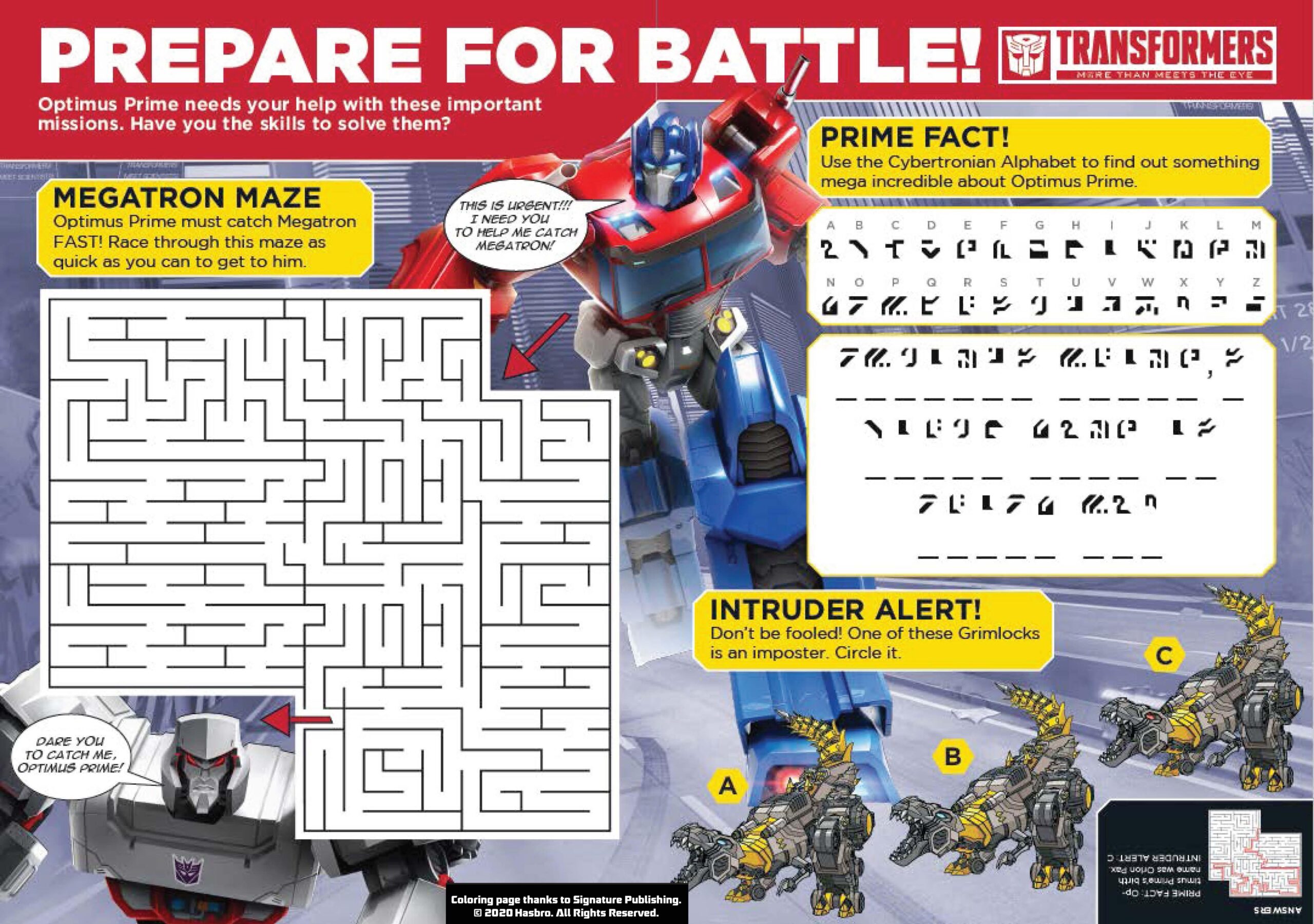 Hasbro s Bring Home The Fun Free Printable Optimus Prime Worksheet Transformers News TFW2005