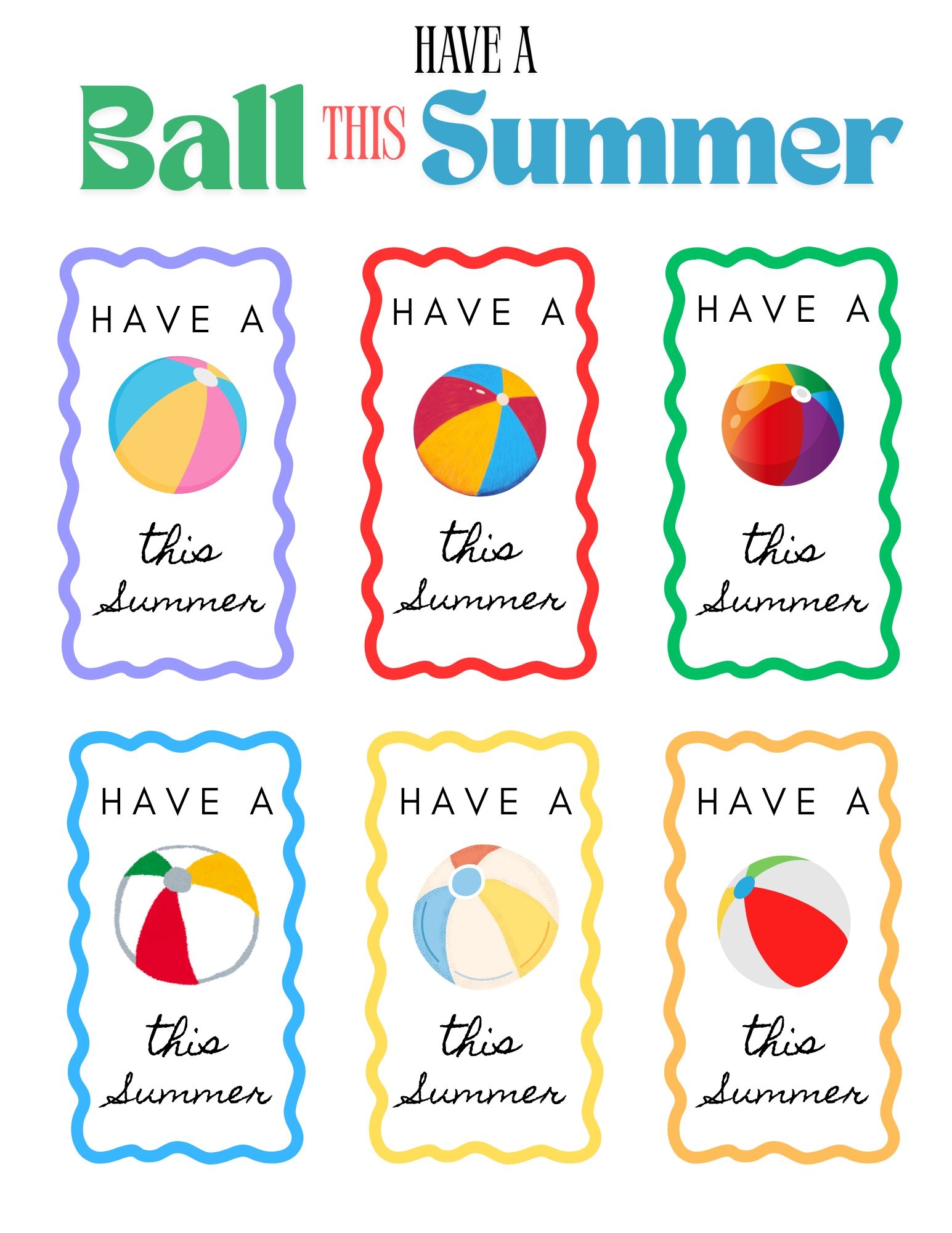 Have A Ball This Summer Printable Fun End of Year Gift Tags