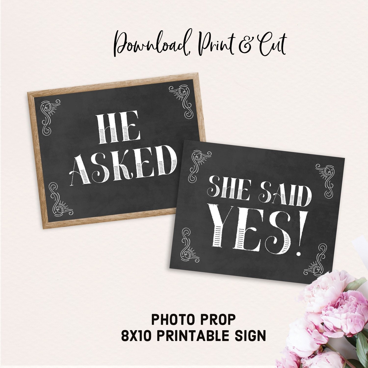 He Asked She Said Yes Printable Chalkboard Signs Engagement Photo Props He Asked She Said Yes Sign Save The Date Prop Photo Prop Etsy