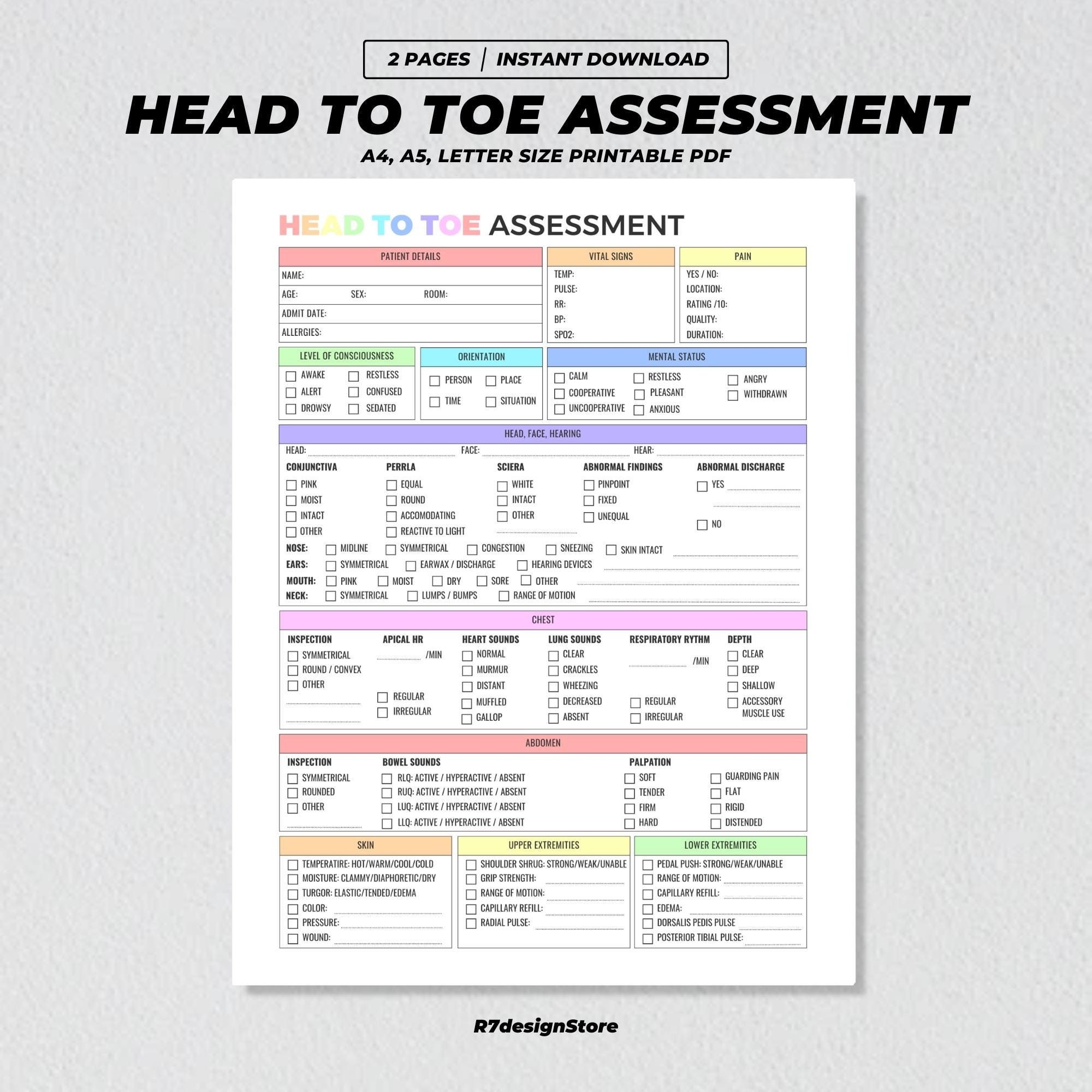 Printable Nursing Head To Toe Assessment Form
