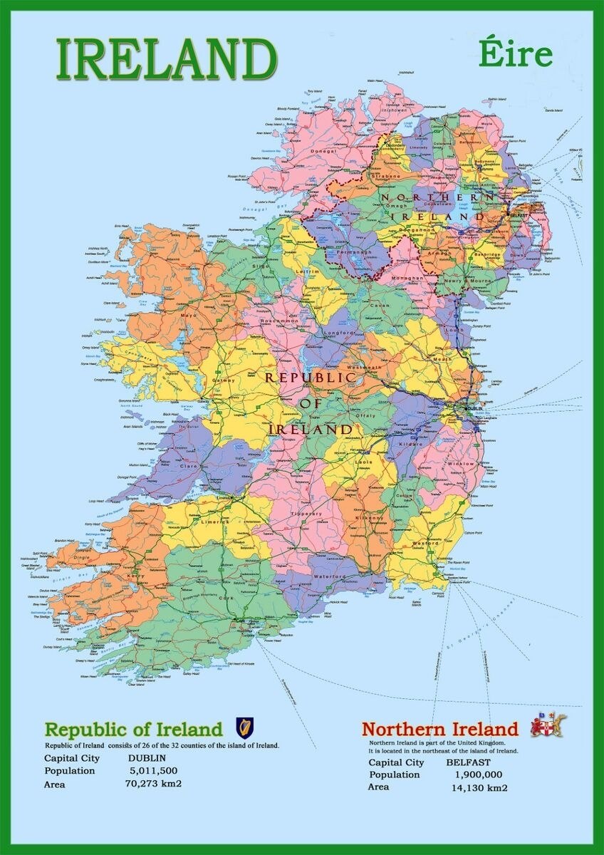 Ireland County Laminated Wall Map A2 49 X 59 4cm EBay de