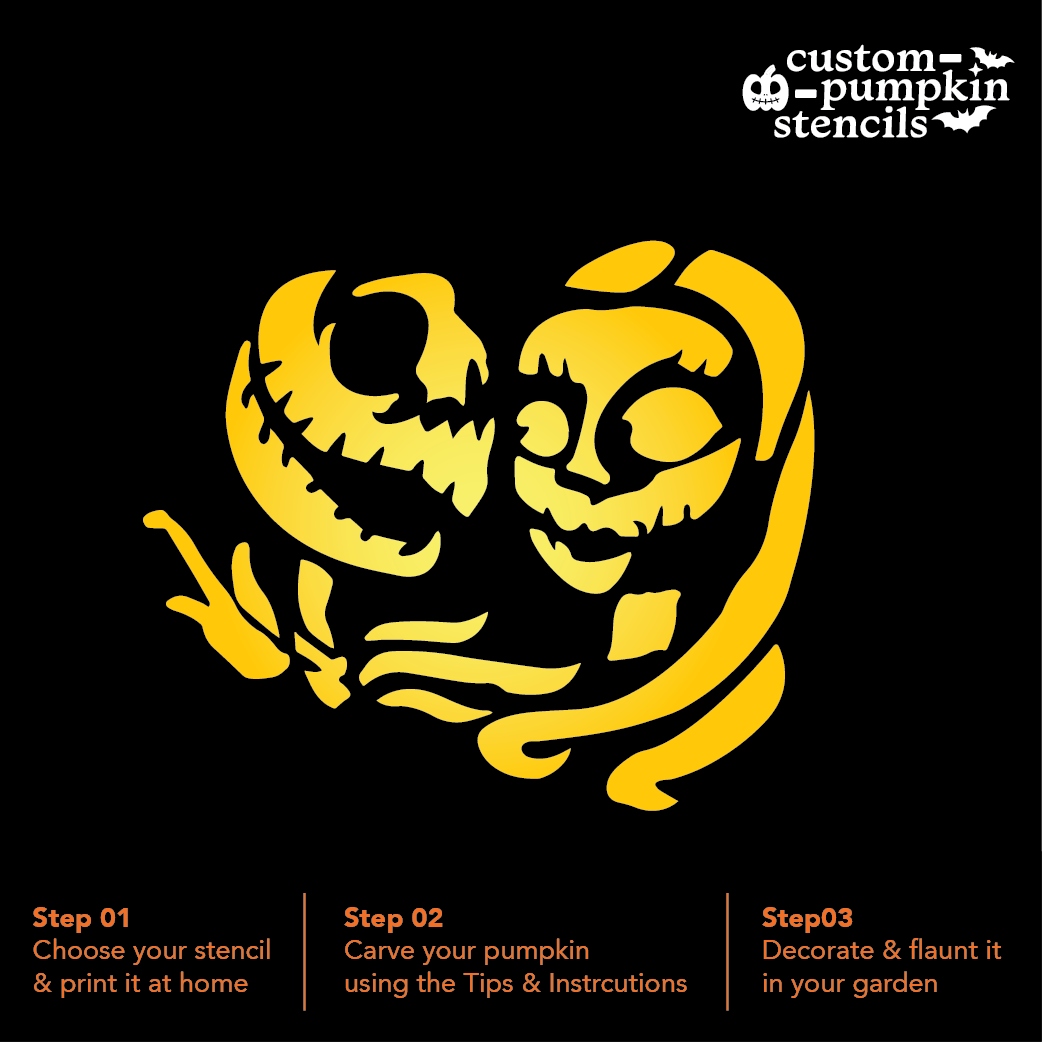Jack And Sally Pumpkin Carving Stencil