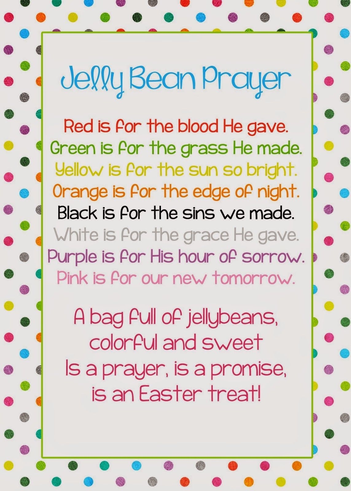 Jelly Bean Prayer Poem Easter Freebie