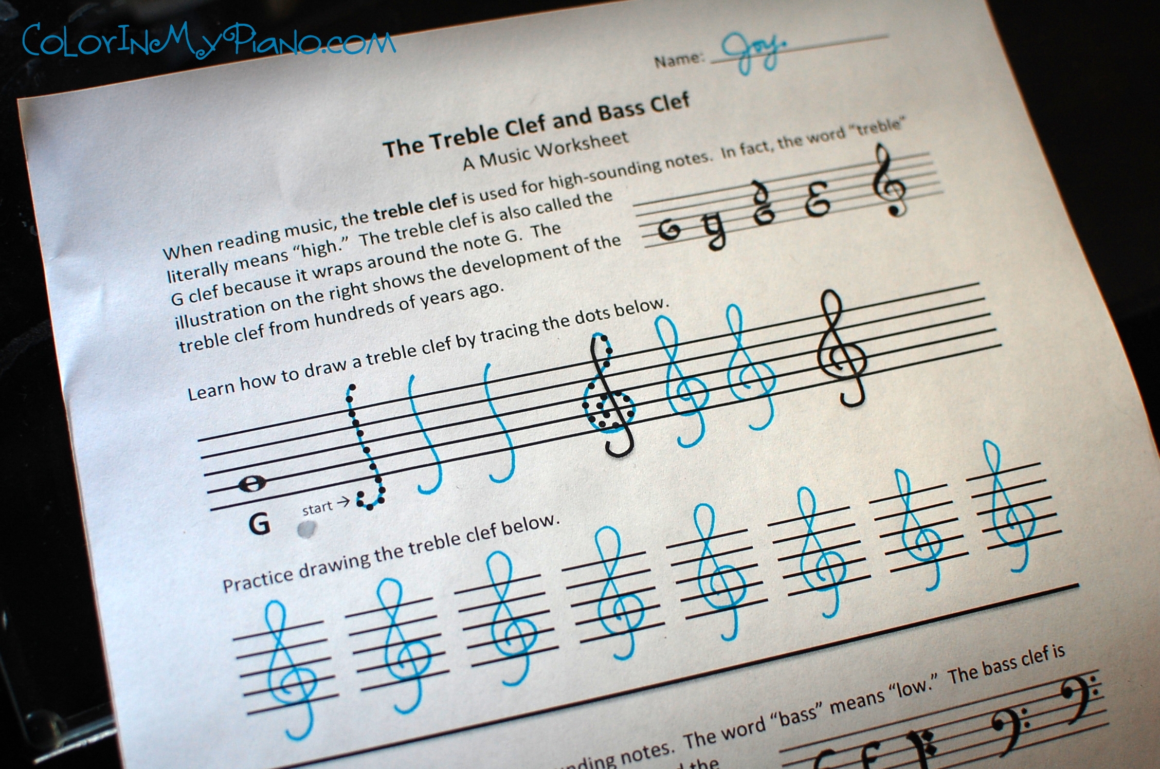 Just Added Treble Bass Clef Worksheet Color In My Piano