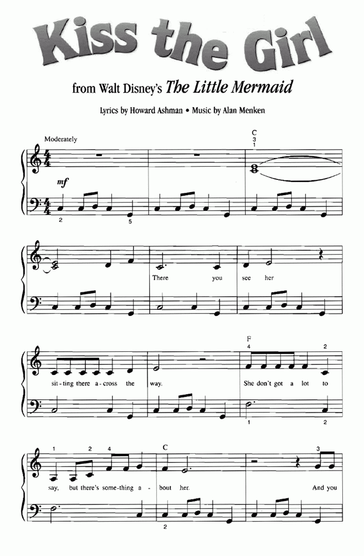 KISS THE GIRL Easy Piano Sheet Music Easy Sheet Music