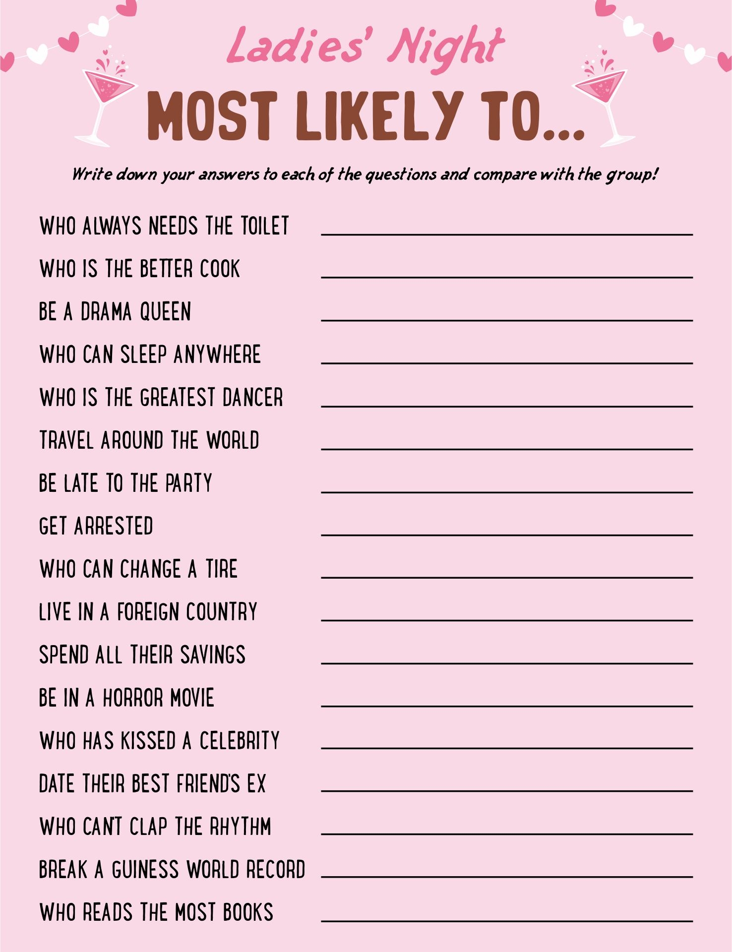 Ladies Night Games Free Printable
