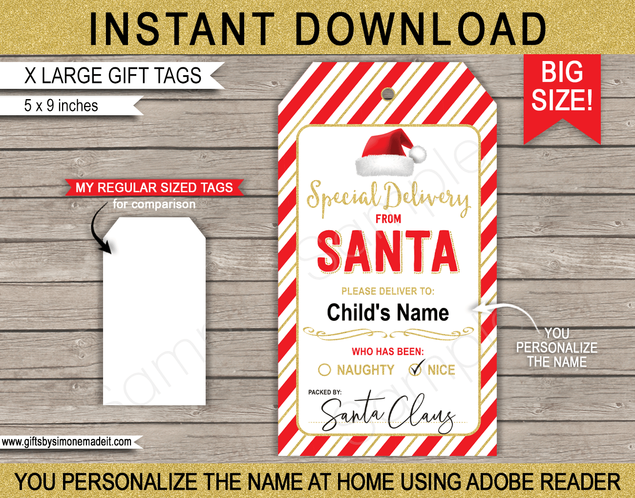 Large Santa Christmas Tag Template Printable From Santa Gift Labels
