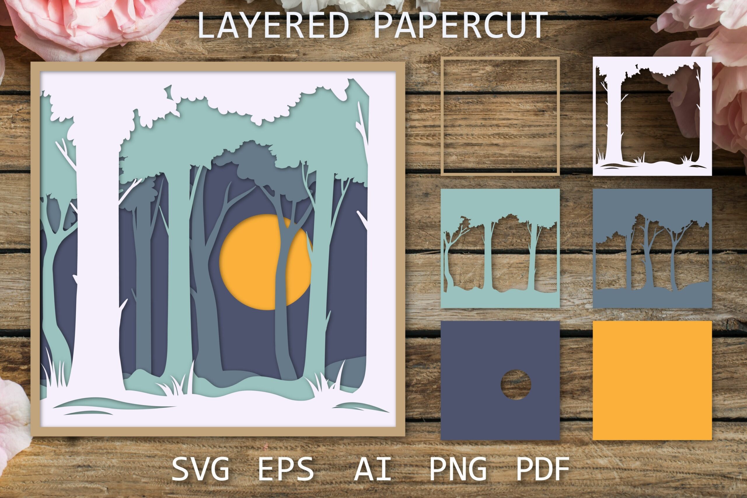 Layered Papercut Forest 3D Paper Cut Shadow Box