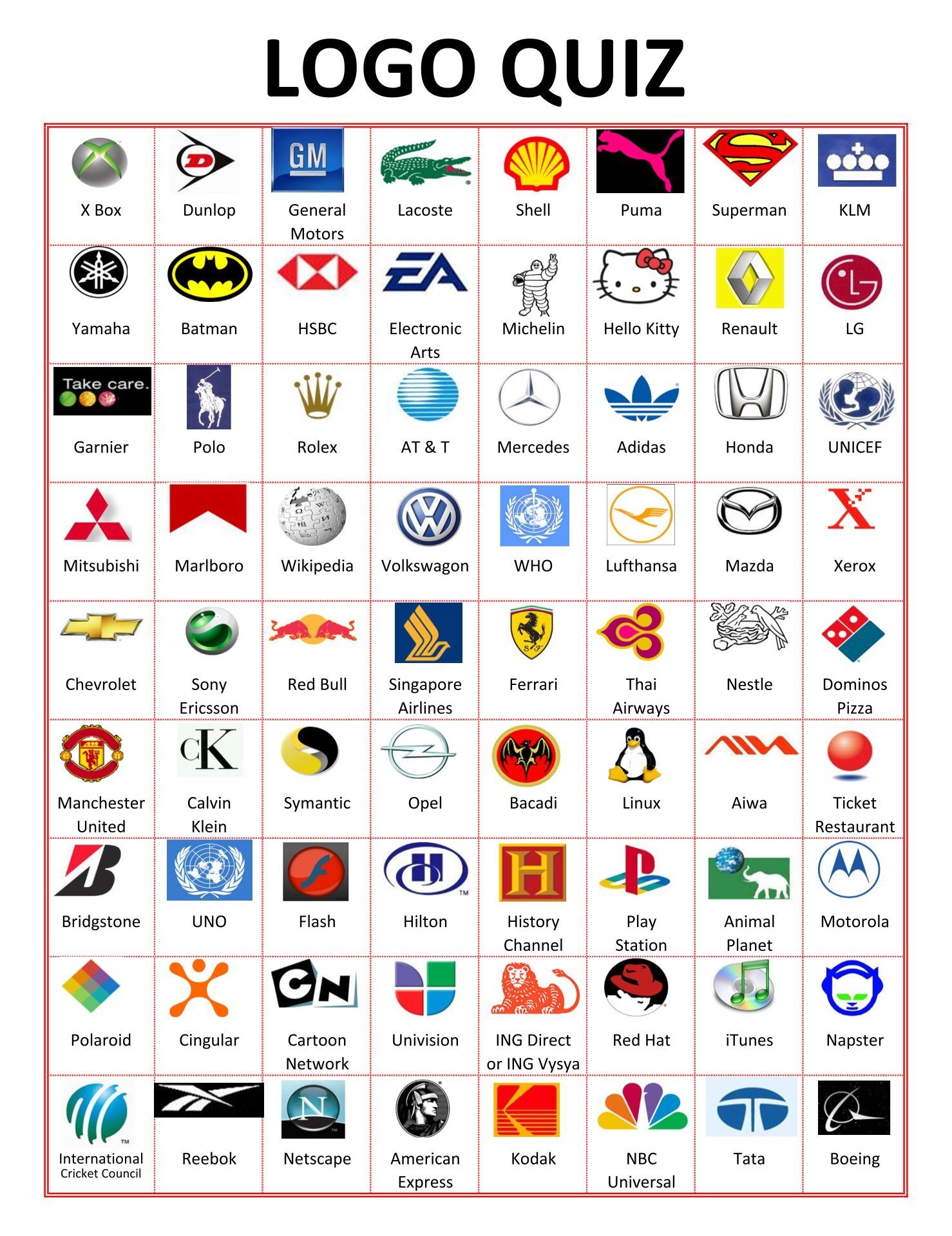 Logo And Brands Quiz Questions And Answers Free Pub Quiz Worksheets Library