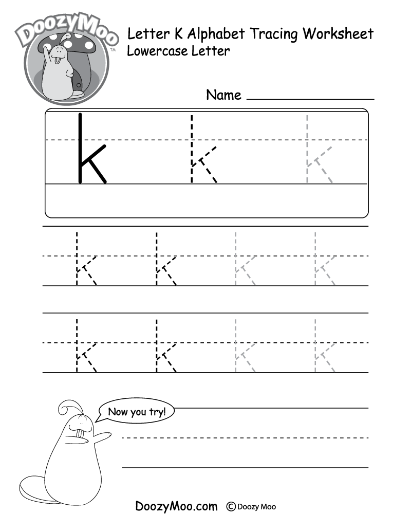 Lowercase Letter k Tracing Worksheet Doozy Moo