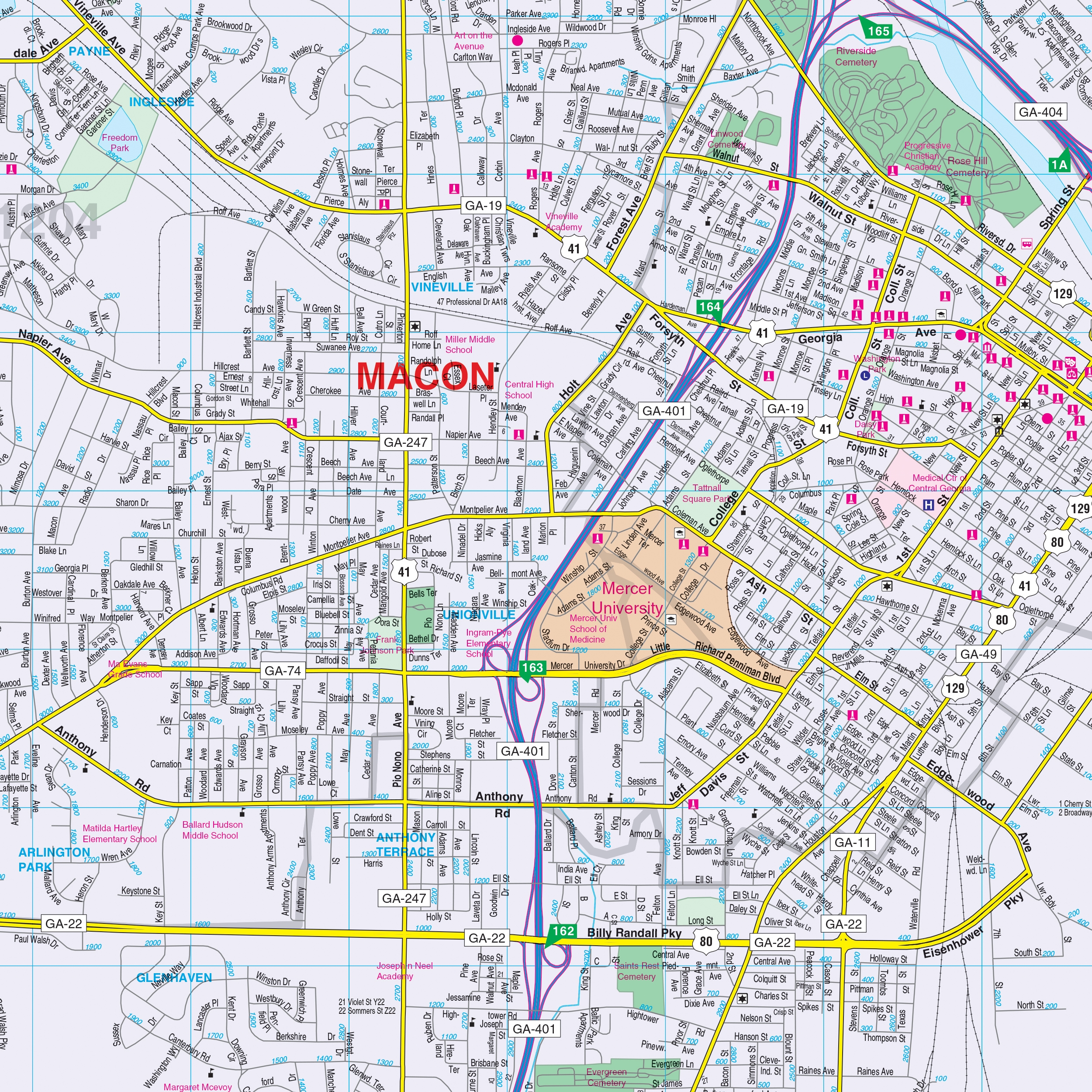 Macon Warner Robins GA Wall Map By Kappa The Map Shop