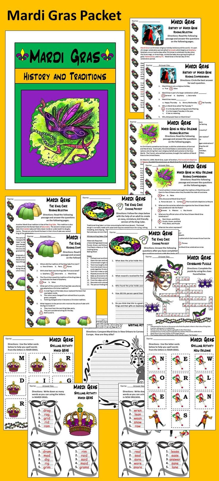 Mardi Gras Activity Packet Bundle Color BW