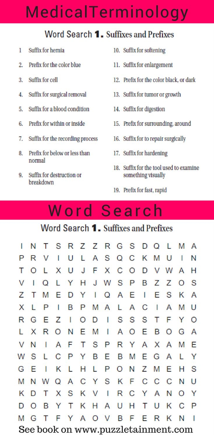 Medical Terminology Crossword Puzzles And Medical Terminology Word Search Puzzles printable PDF Puzzletainment Publishing
