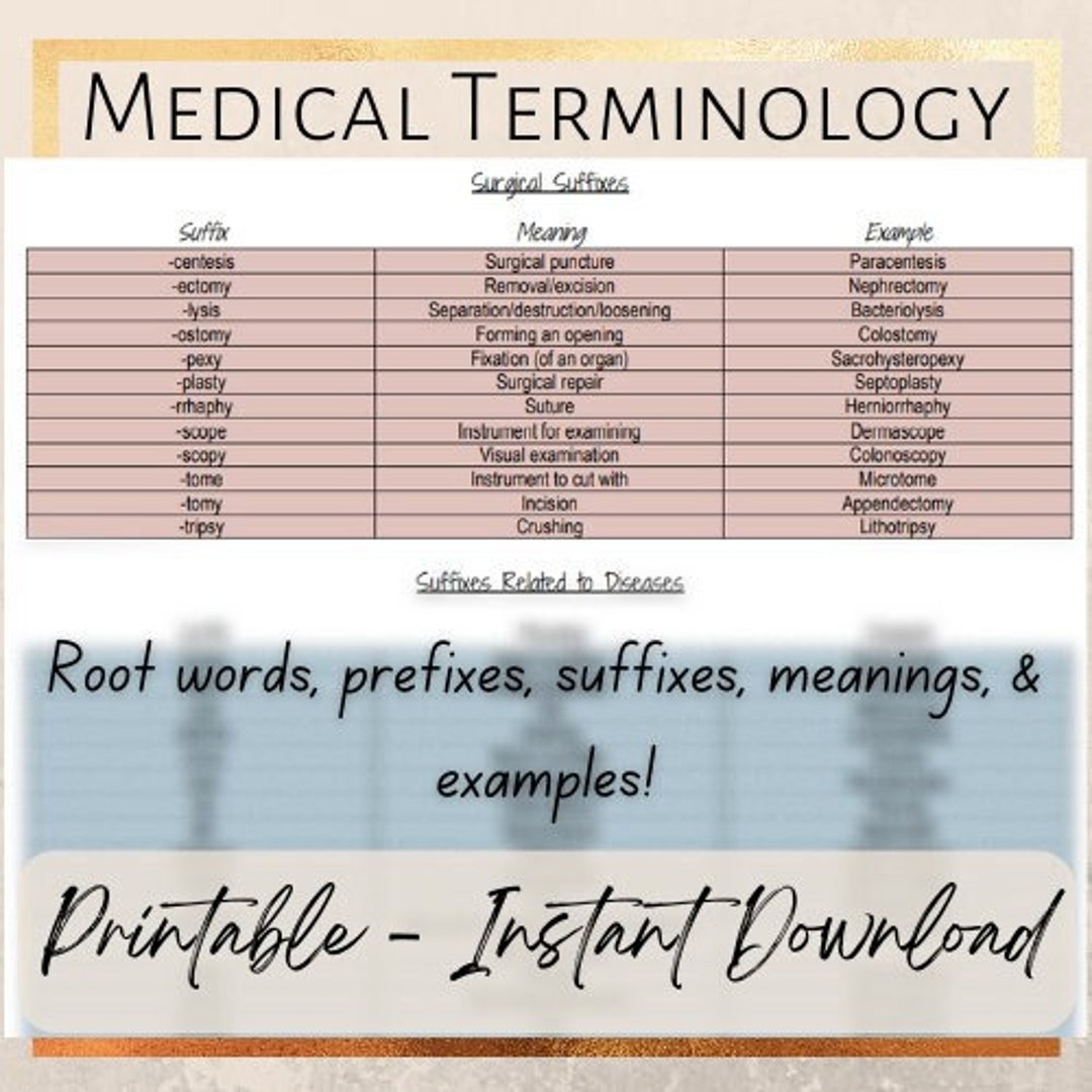 Printable Medical Terminology Prefixes And Suffixes List