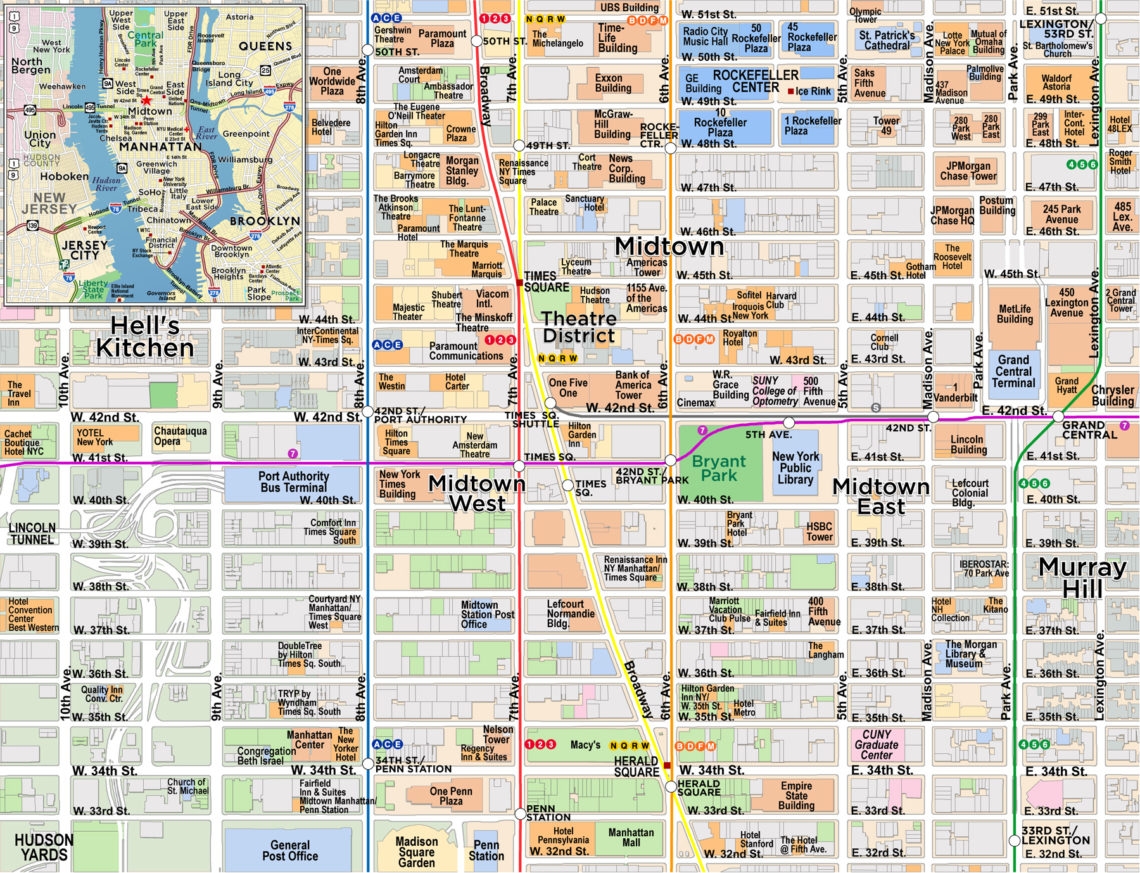 Midtown Manhattan Times Square Map Red Paw Technologies