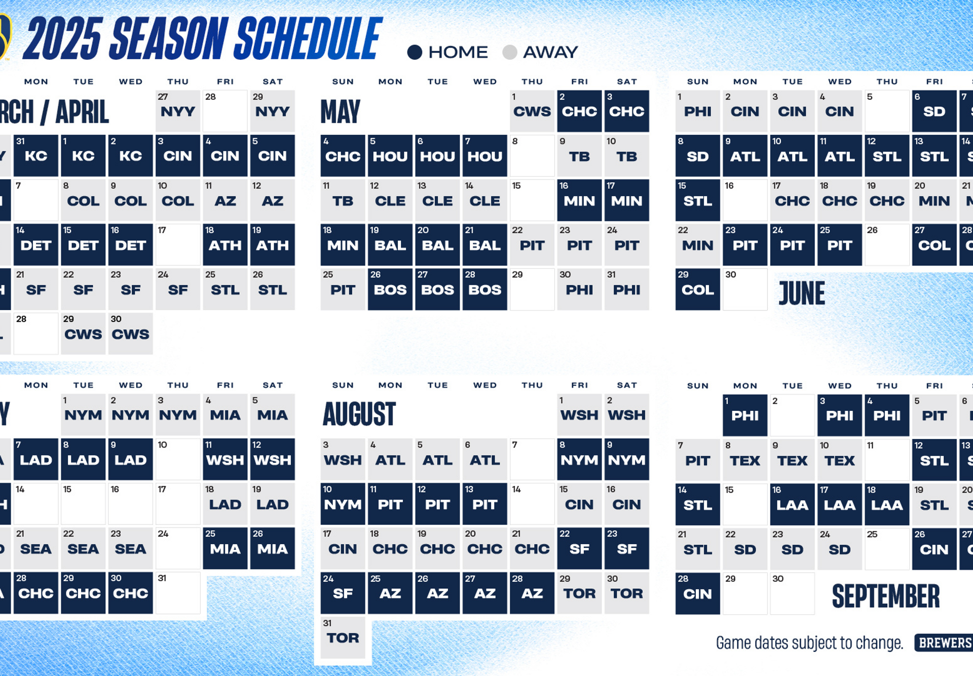 Milwaukee Brewers Dropped Its 2025 Schedule Thursday