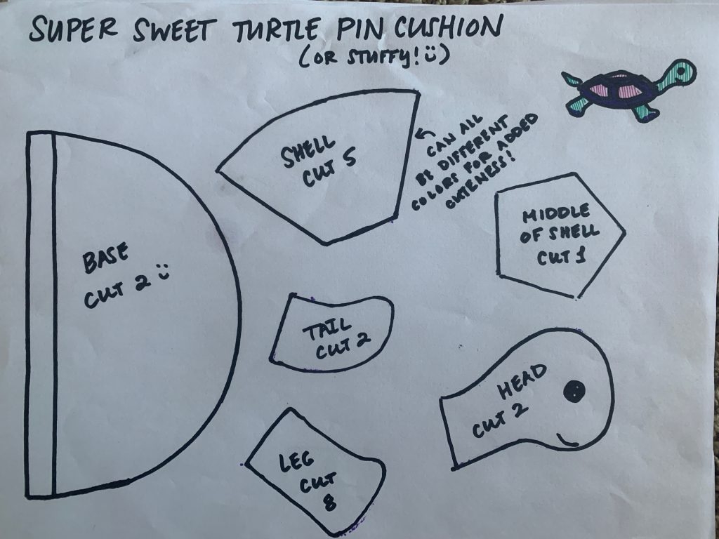 Mini Turtle Pin Cushion or Stuffie Tutorial PaintBox Art Studio