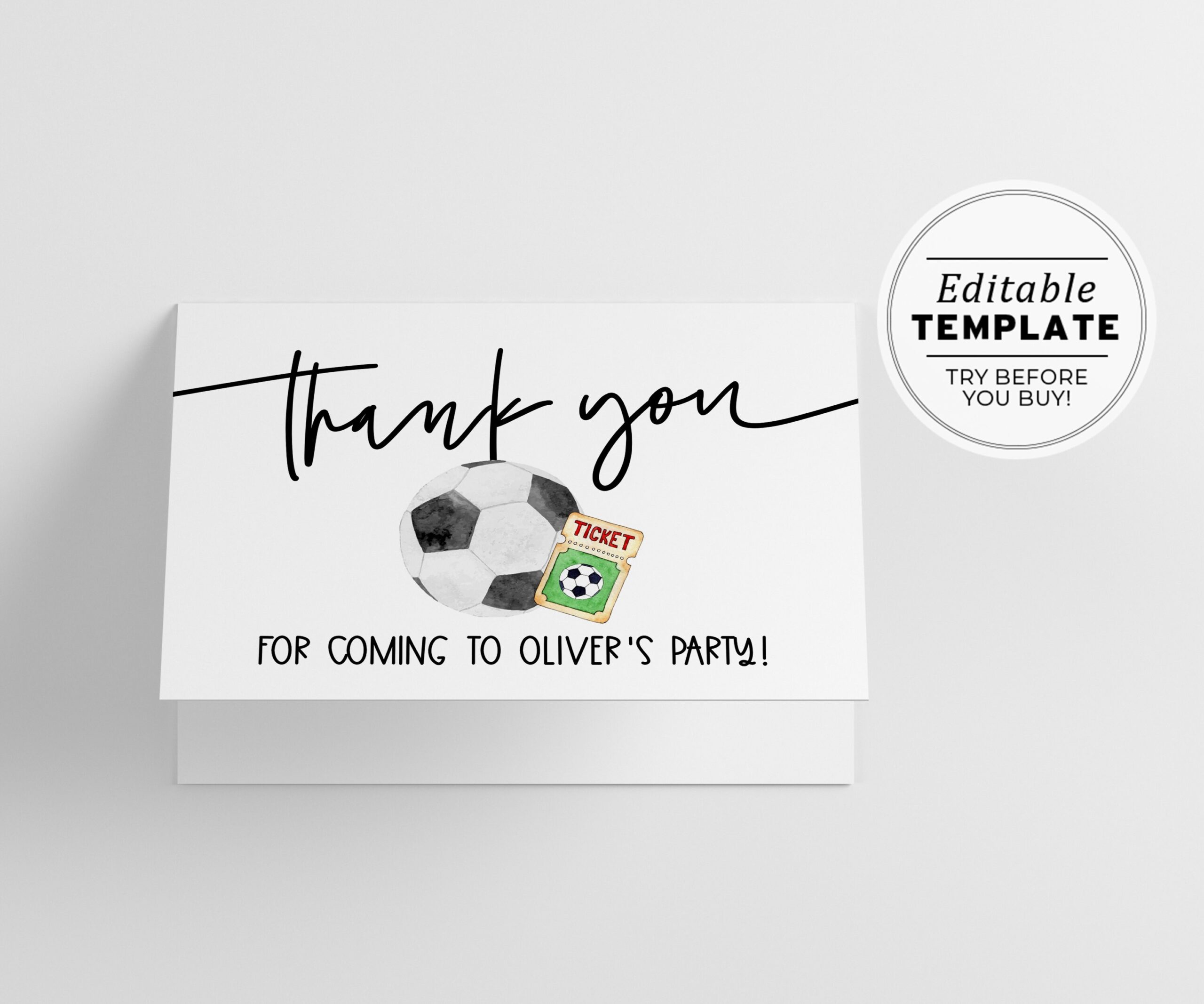 Minimalist Football Theme Thank You Card Printable EDITABLE TEMPLATE 077