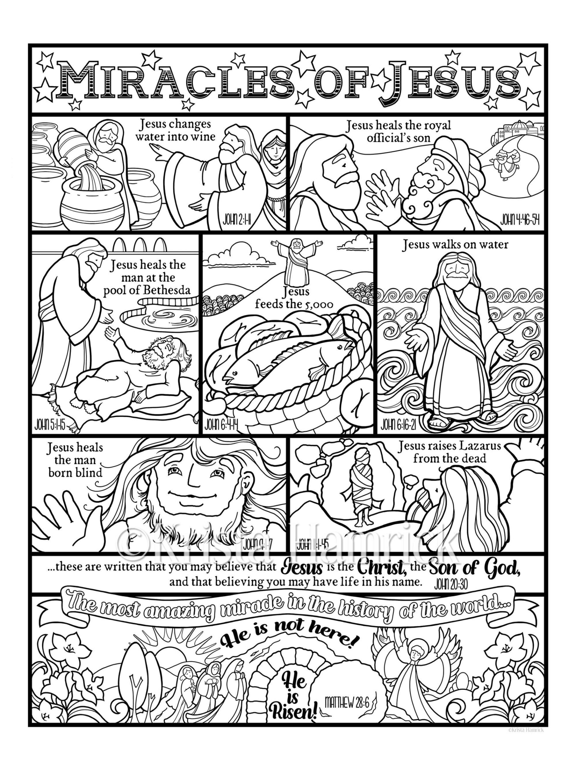 Miracles Of Jesus Coloring Page In Three Sizes 8 5X11 8X10 Suitable For Framing 6X8 For Bible Journaling Tip in Etsy Hong Kong