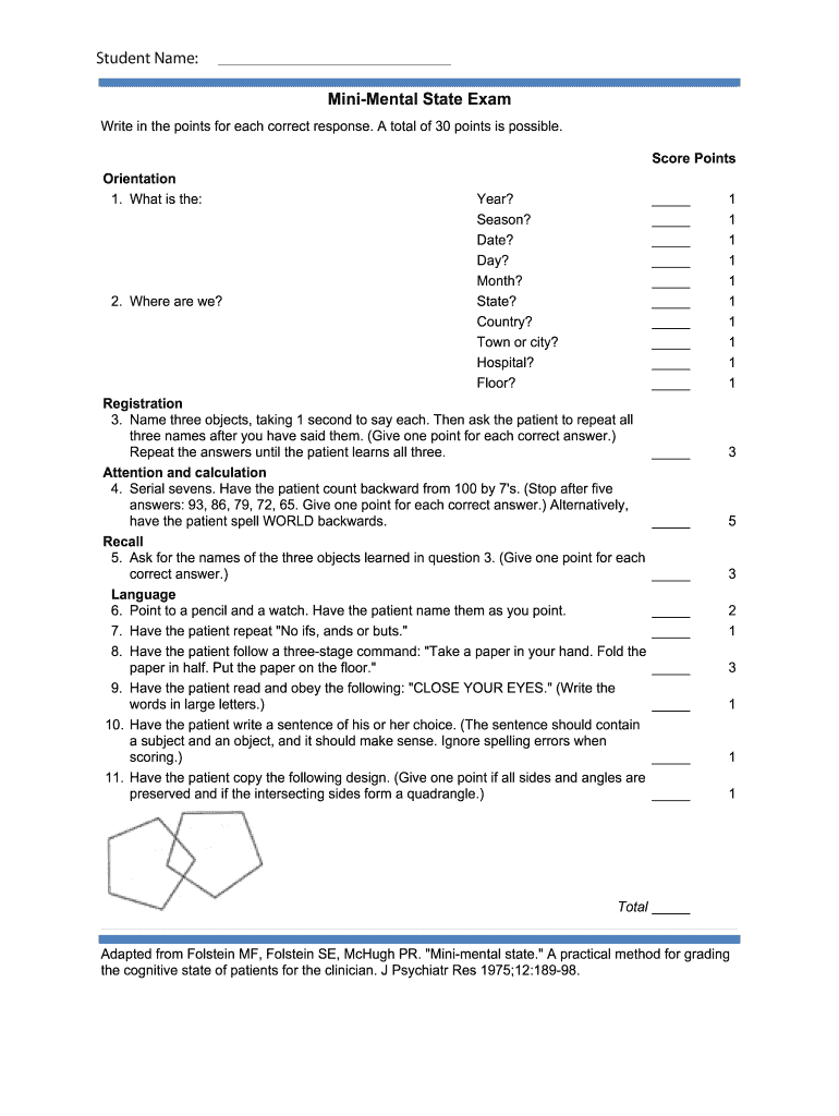 Mmse Template Fill Online Printable Fillable Blank PdfFiller