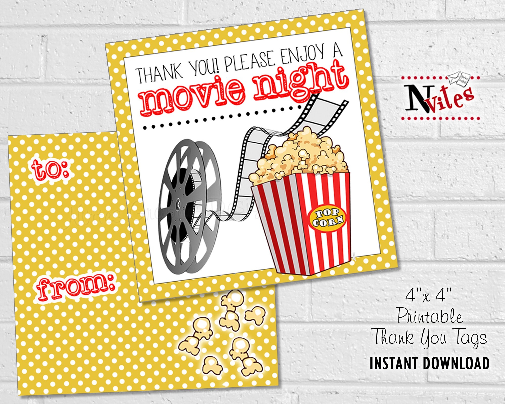 Movie Tags Teacher Gift Teacher Appreciation Gift Cards Printable Movie Gift Card Tags Movie Thank You Card Healthcare Worker Thanks Etsy