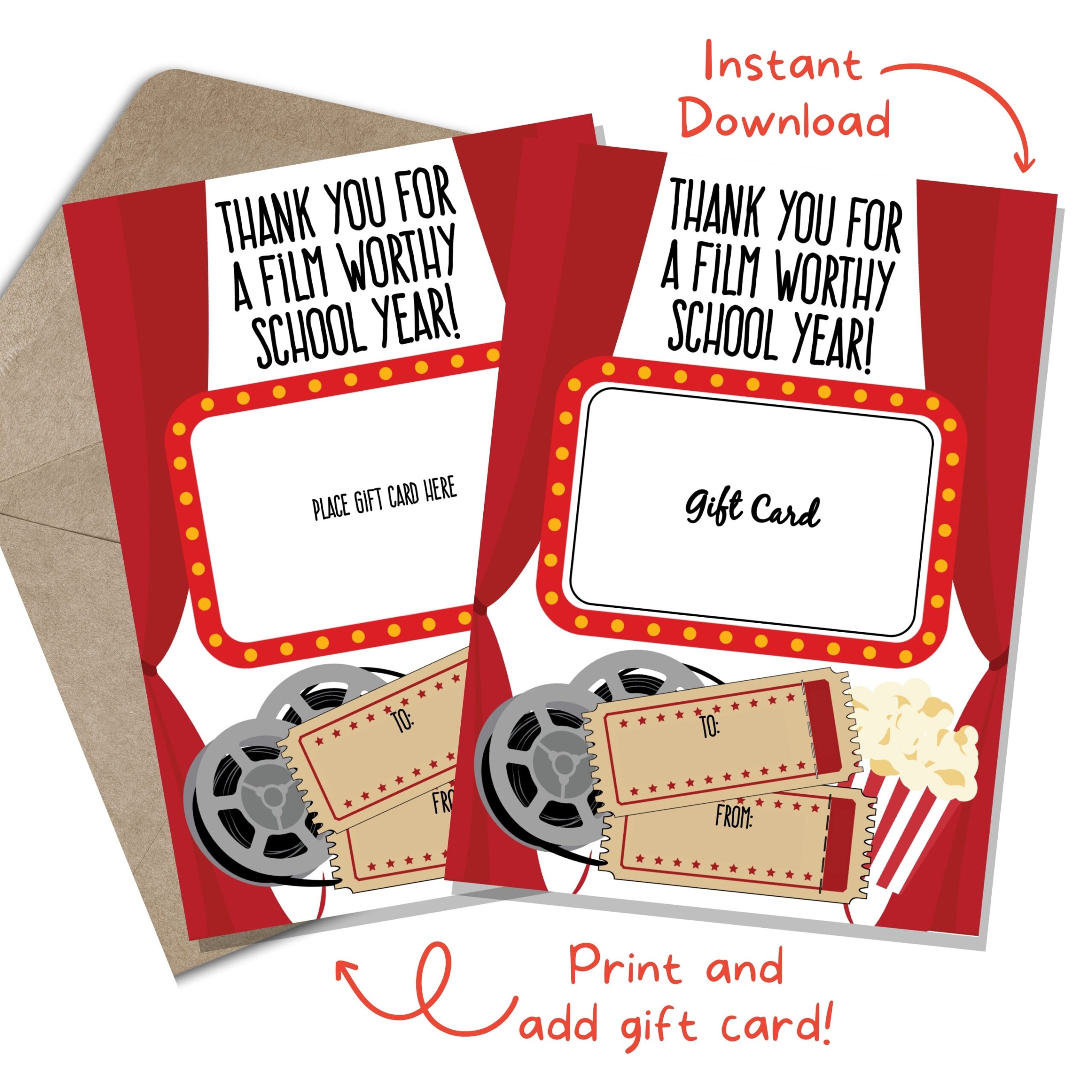 Movie Theater Gift Card For Teacher Appreciation Week Gift Movie Night Gift Card Holder From Student Teacher Popcorn Basket Gift 003 Etsy