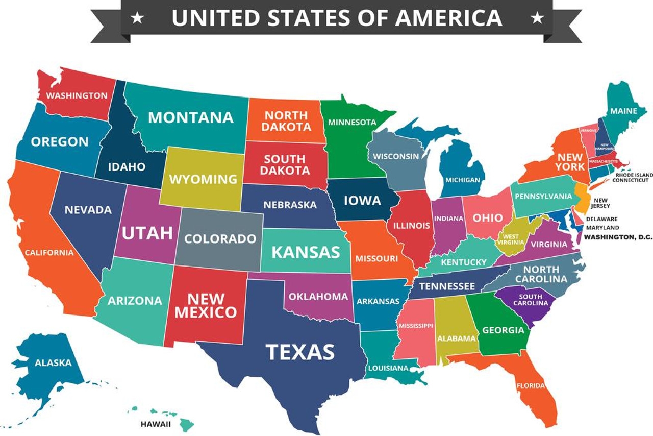 Multi Colored Map Of The United States USA Classroom Educational Worksheets Library