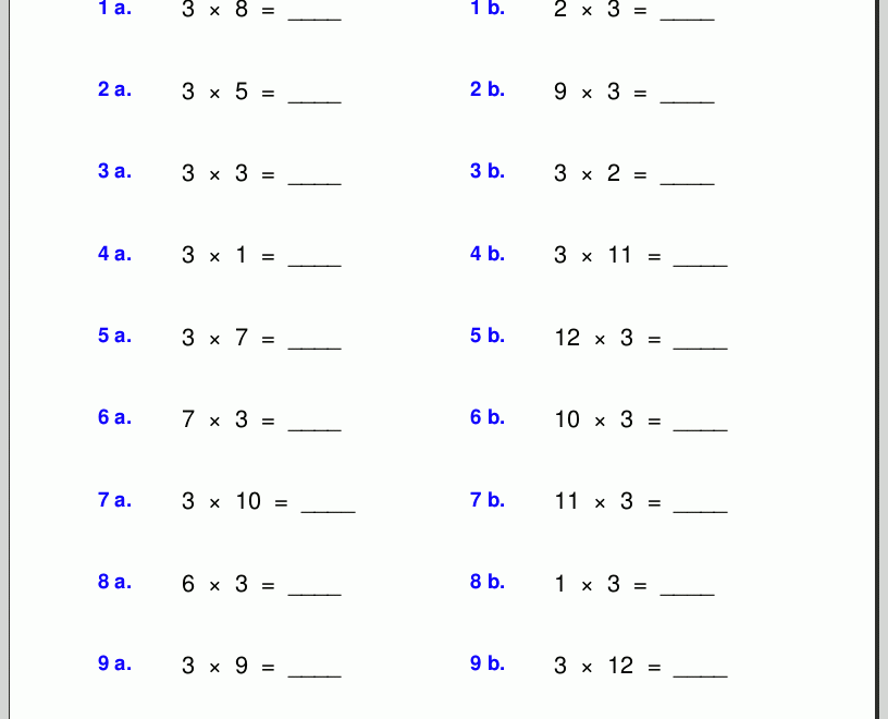 Multiplication Worksheets For Grade 3