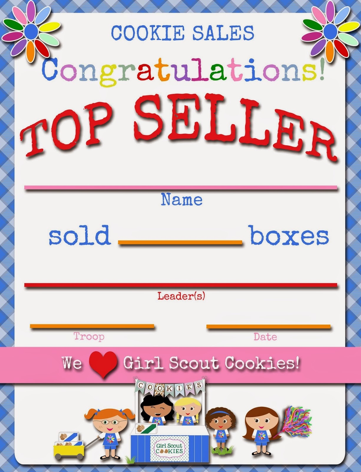 My Fashionable Designs Girl Scouts Daisies Cookie Top Seller FREE Printable Certificate