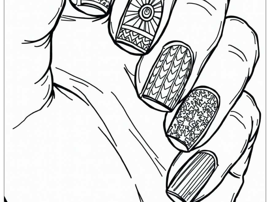 Nails Styled For A Holiday Celebration Coloring Page Free PDF PNG Printable