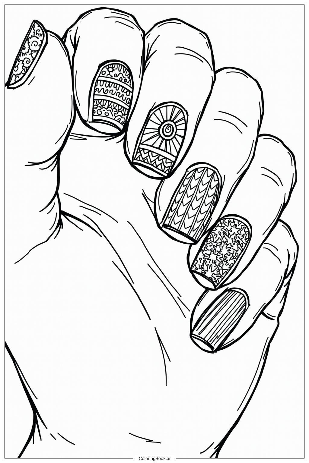 Nails Styled For A Holiday Celebration Coloring Page Free PDF PNG Printable 