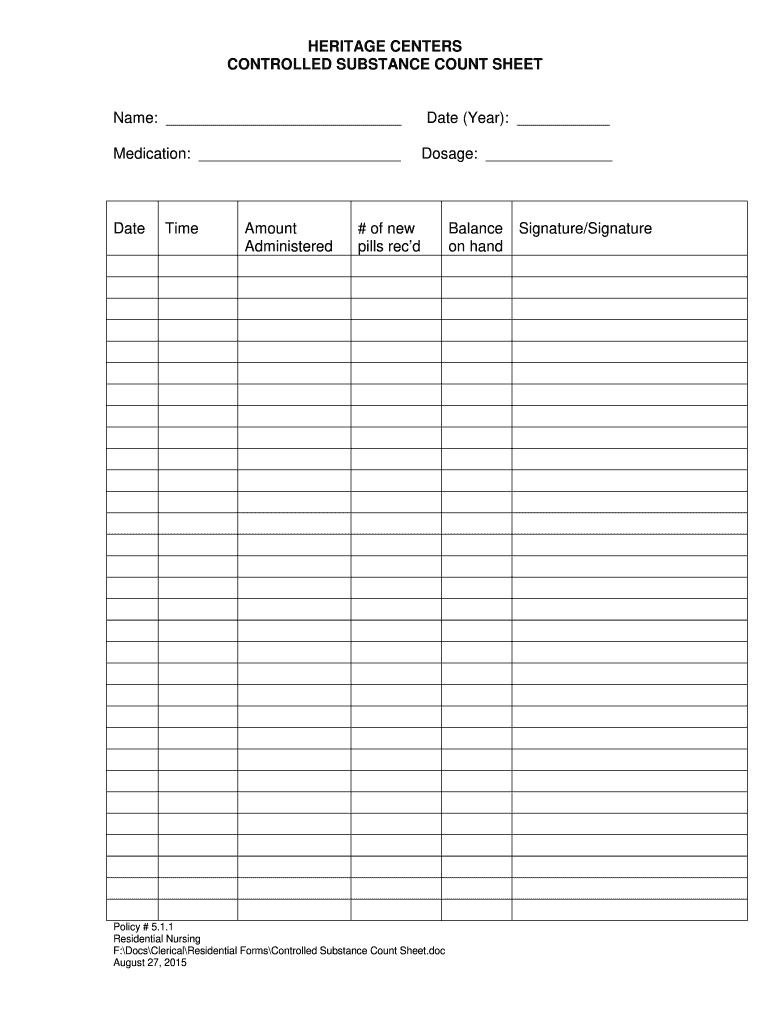 Narcotic Count Sheet Fill Out Sign Online DocHub