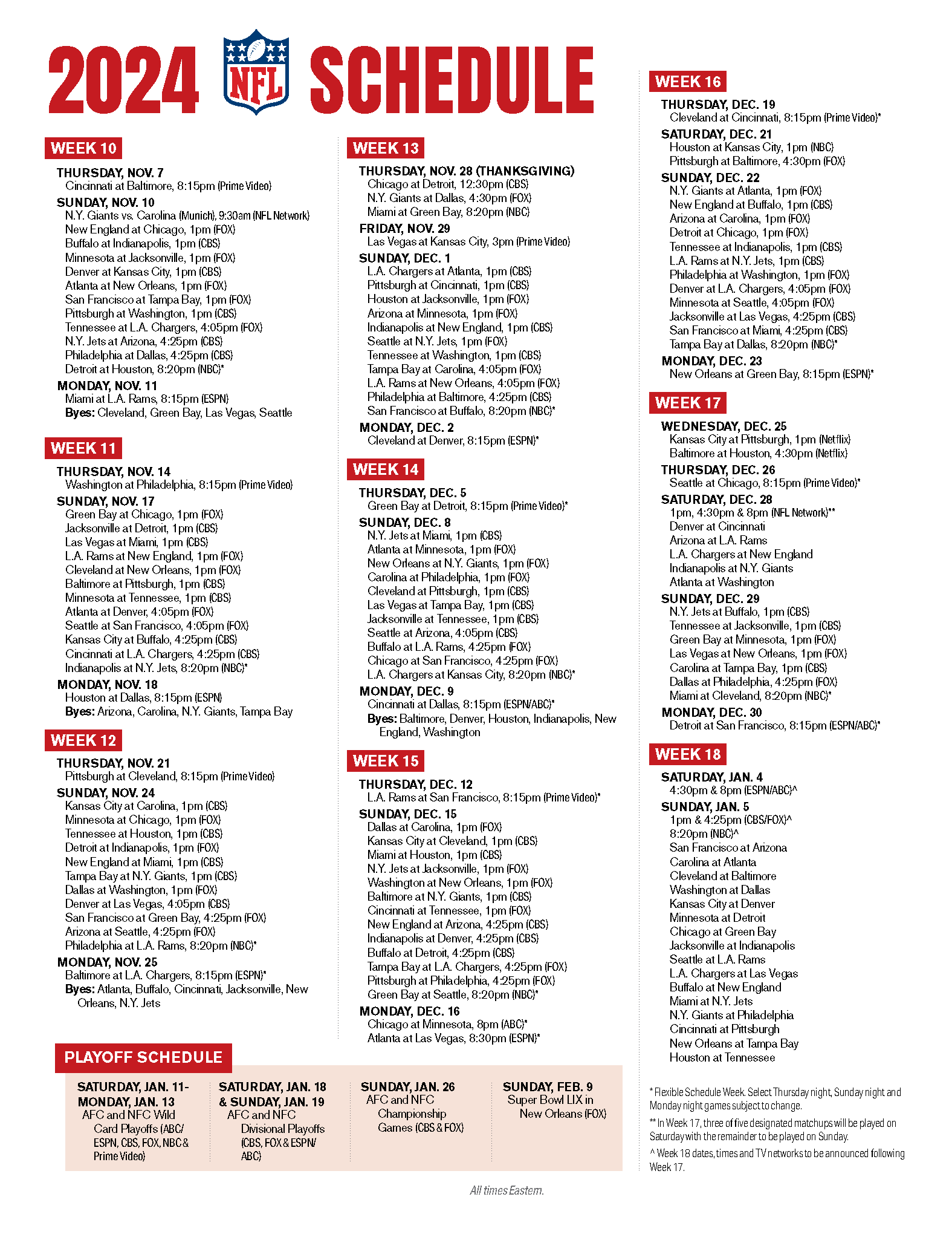Nfl Week 13 Schedule Printable