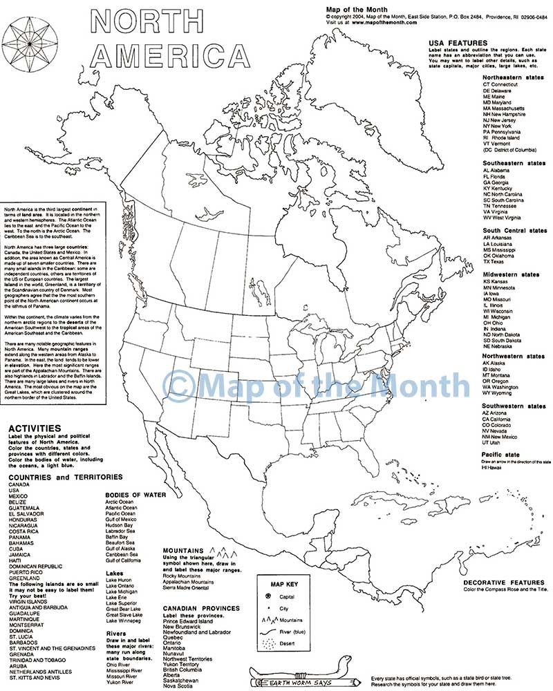 Printable Map Of North America