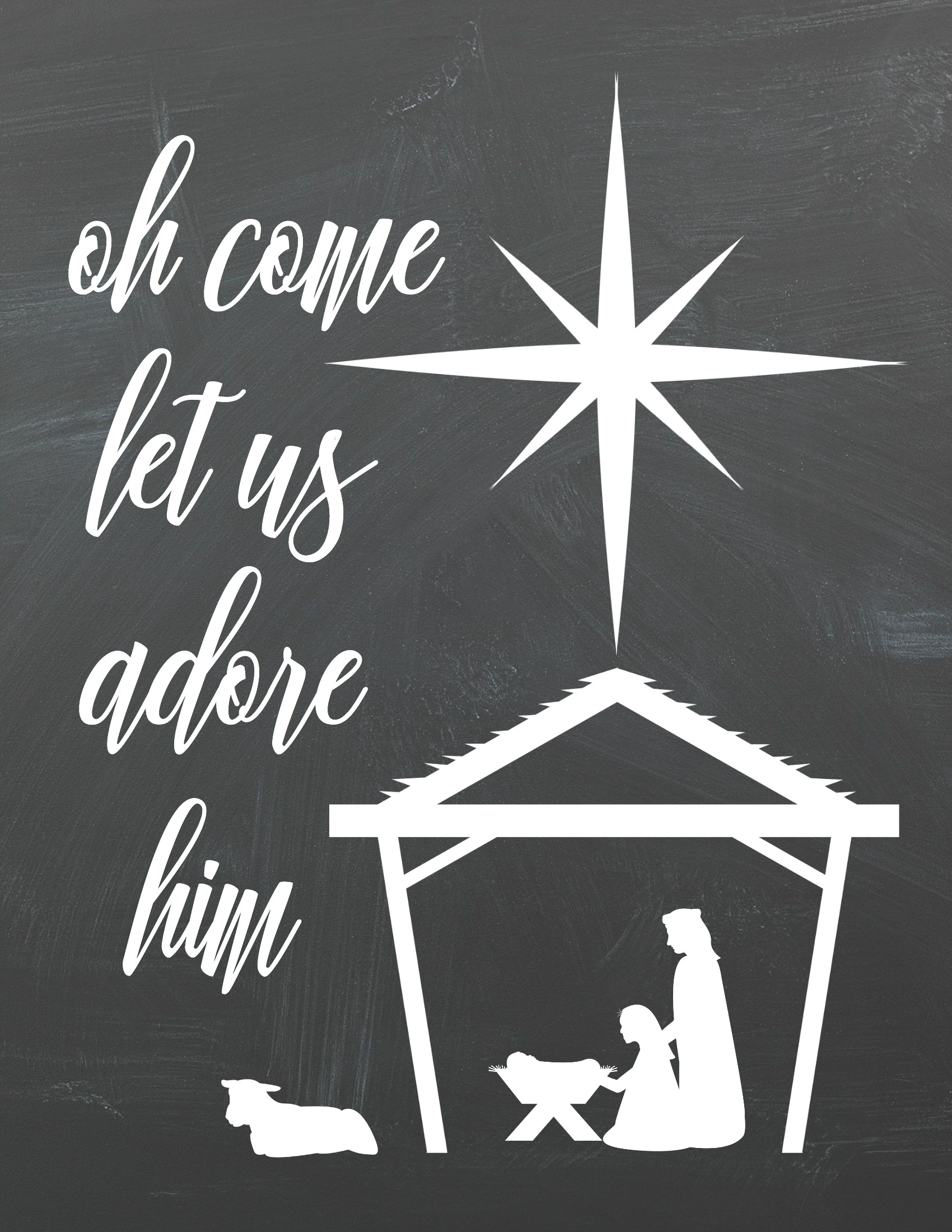 Oh Come Let Us Adore Him Free Christmas Nativity Printable in 4 Colours The Happy Housie