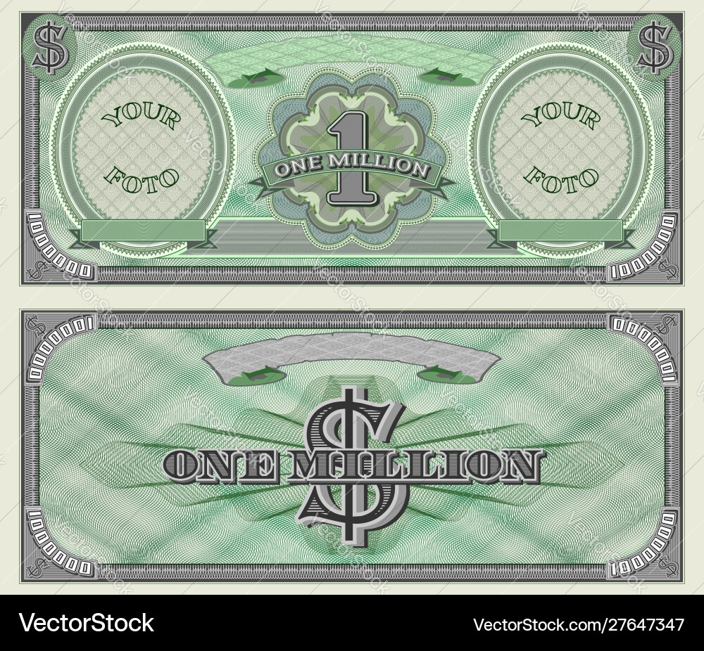 One Million Dollars Green Banknote Sample Vector Image
