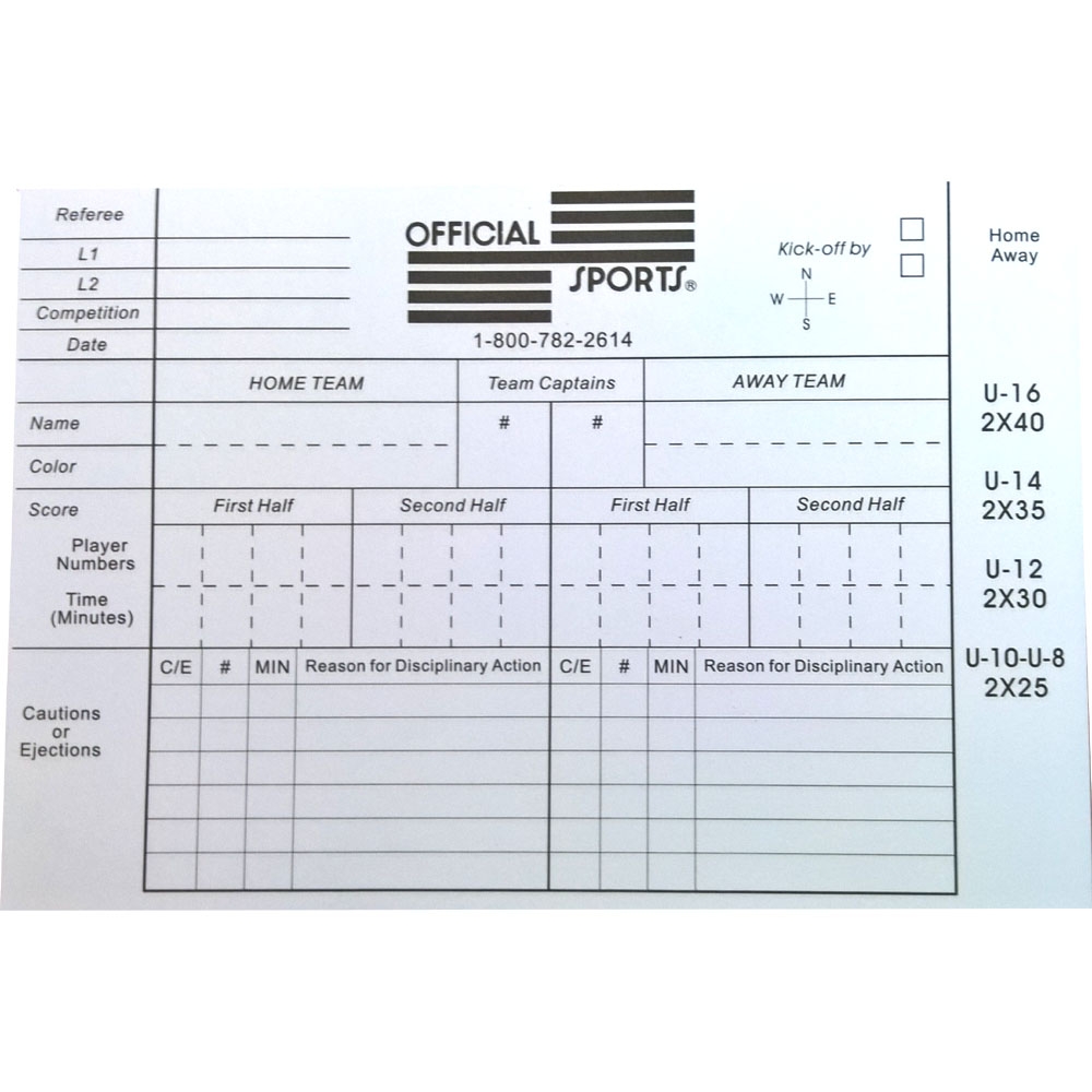 Soccer Referee Score Sheet Printable