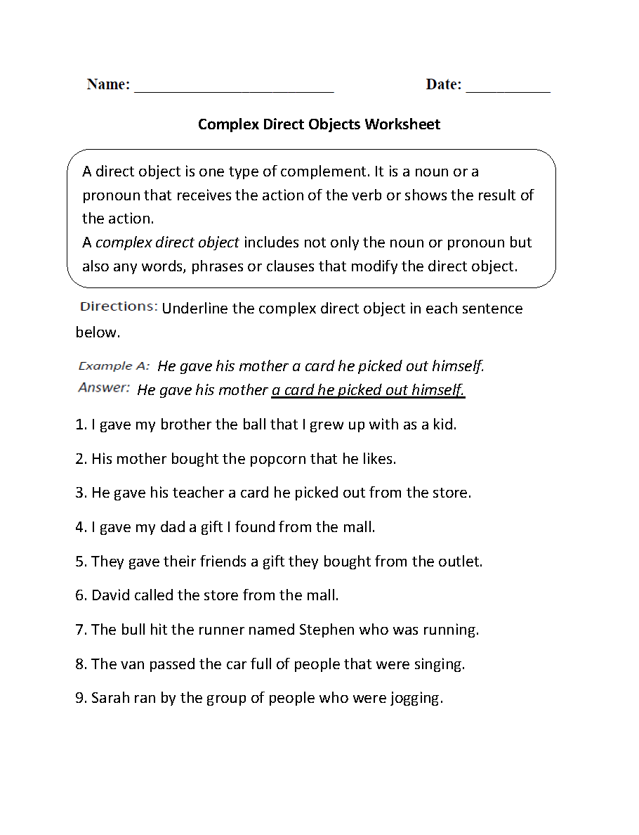 Parts Of A Sentence Worksheets Direct And Indirect Objects Worksheets