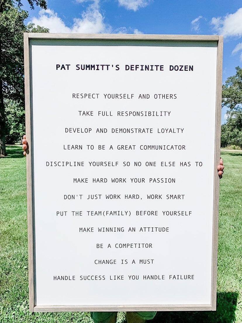 Pat Summitts Definite Dozen Sign Pat Summitts Sign Inspirational Motivational Sign Coach Teamwork Sign Etsy Sweden